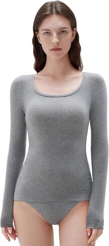 SUUKSESS Cloud Cashmere Women Scoop Neck Fitted Long Sleeve Shirt Basic Knit Tops in Saudi Arabia