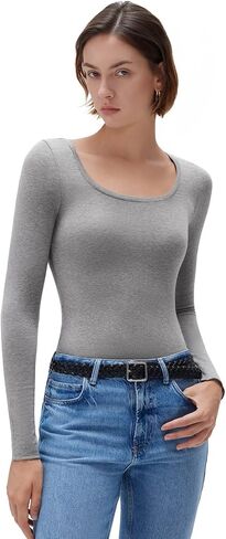 SUUKSESS Cloud Cashmere Women Scoop Neck Fitted Long Sleeve Shirt Basic Knit Tops in Saudi Arabia