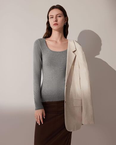 SUUKSESS Cloud Cashmere Women Scoop Neck Fitted Long Sleeve Shirt Basic Knit Tops in Saudi Arabia
