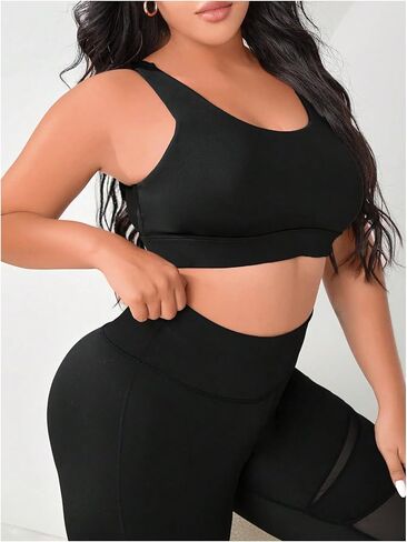 OYOANGLE Women's Plus Size Solid Criss Cross Crew Neck Backless Sports Bra in Saudi Arabia