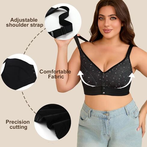 Daisy Bras for Older Women Front Closure – Wireless Plus Size Bra, No Underwire, Comfortable Snap Closing Bra for Seniors in Saudi Arabia