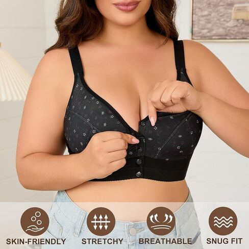 Daisy Bras for Older Women Front Closure – Wireless Plus Size Bra, No Underwire, Comfortable Snap Closing Bra for Seniors in Saudi Arabia