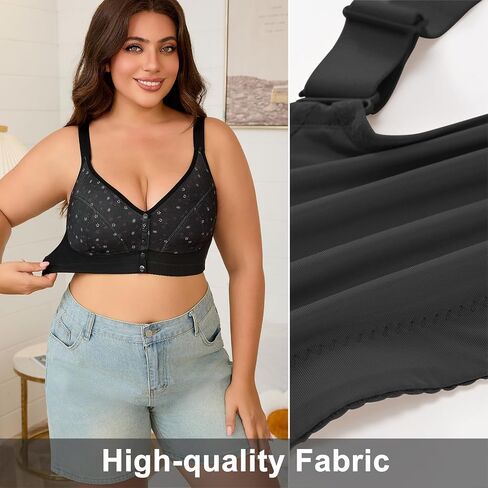 Daisy Bras for Older Women Front Closure – Wireless Plus Size Bra, No Underwire, Comfortable Snap Closing Bra for Seniors in Saudi Arabia