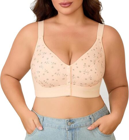 Daisy Bras for Older Women Front Closure – Wireless Plus Size Bra, No Underwire, Comfortable Snap Closing Bra for Seniors in Saudi Arabia