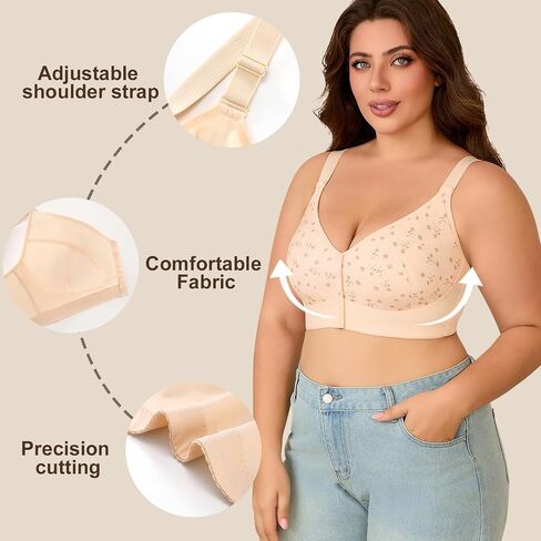 Daisy Bras for Older Women Front Closure – Wireless Plus Size Bra, No Underwire, Comfortable Snap Closing Bra for Seniors in Saudi Arabia