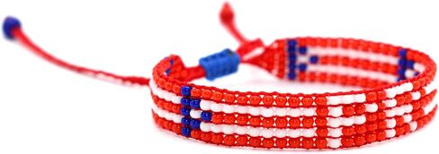 Puerto Rico Flag Bracelet - Puerto Rico Pride Bracelet - Pulsera de Puerto Rico - Adjustable Red, White & Blue Jewerly for Men & Women - Handmade - Premium Czech Beads - Travel Souvenir & Gift in Saudi Arabia