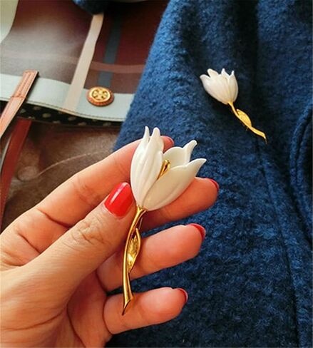Tulip Brooch Women Gold Plated Alloy Resin Corsage Jewelry Gift Brooch Badge Love Accessories Jewelry Accessories Chest, White in Saudi Arabia