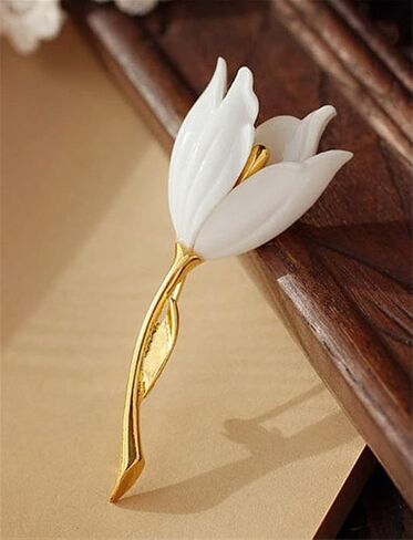 Tulip Brooch Women Gold Plated Alloy Resin Corsage Jewelry Gift Brooch Badge Love Accessories Jewelry Accessories Chest, White in Saudi Arabia
