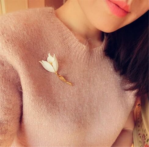 Tulip Brooch Women Gold Plated Alloy Resin Corsage Jewelry Gift Brooch Badge Love Accessories Jewelry Accessories Chest, White in Saudi Arabia