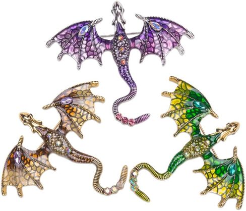 ZORZA Vintage Enamel Dragon Brooch Pin Rhinestone Pterosaur Flying Dragon Brooch Cartoon Style Animal Brooch Personalized Wings Dragon Badge for Hats Collars and Bags in Saudi Arabia