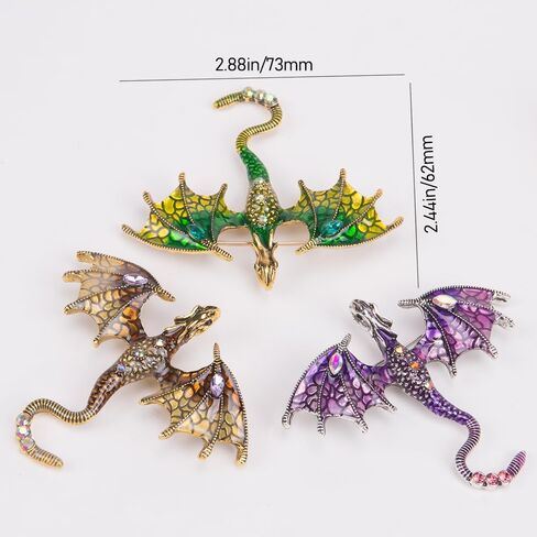 ZORZA Vintage Enamel Dragon Brooch Pin Rhinestone Pterosaur Flying Dragon Brooch Cartoon Style Animal Brooch Personalized Wings Dragon Badge for Hats Collars and Bags in Saudi Arabia