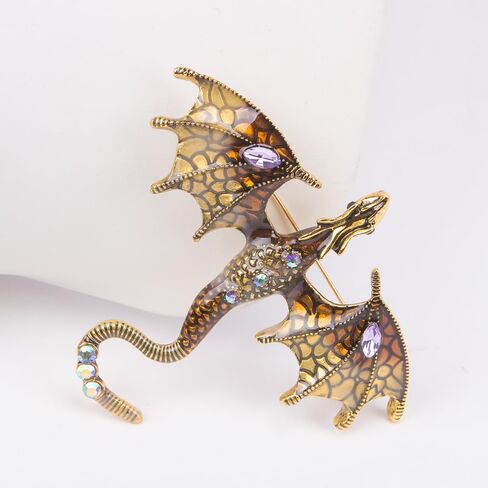 ZORZA Vintage Enamel Dragon Brooch Pin Rhinestone Pterosaur Flying Dragon Brooch Cartoon Style Animal Brooch Personalized Wings Dragon Badge for Hats Collars and Bags in Saudi Arabia