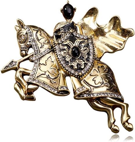 Antique Knights Templar Brooch Pin for Women Men Unisex Rhinestone Crusaders Solomon's Temple Shield War-horse Lucky Clover Leaf Engraved Vintage Dress Suit Accessories Jewelry Gift Souvenir in Saudi Arabia