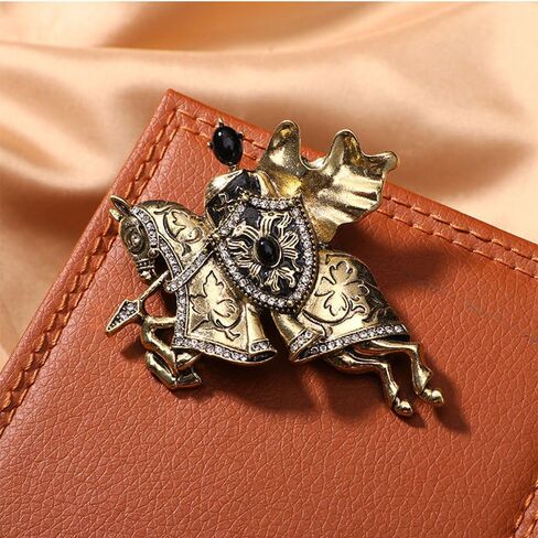 Antique Knights Templar Brooch Pin for Women Men Unisex Rhinestone Crusaders Solomon's Temple Shield War-horse Lucky Clover Leaf Engraved Vintage Dress Suit Accessories Jewelry Gift Souvenir in Saudi Arabia