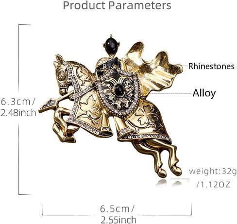 Antique Knights Templar Brooch Pin for Women Men Unisex Rhinestone Crusaders Solomon's Temple Shield War-horse Lucky Clover Leaf Engraved Vintage Dress Suit Accessories Jewelry Gift Souvenir in Saudi Arabia