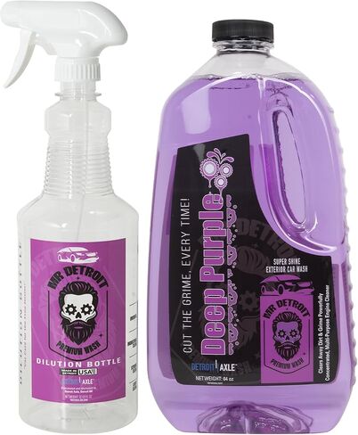 Mr. Detroit - 2pc Deep Purple Degreaser 64oz Container and Dilution Bottle, Heavy-duty All-purpose Cleaner for Engines, Tires & More, Professional Strength Formula, Breaks Down Grease, Oil & Grime in Saudi Arabia
