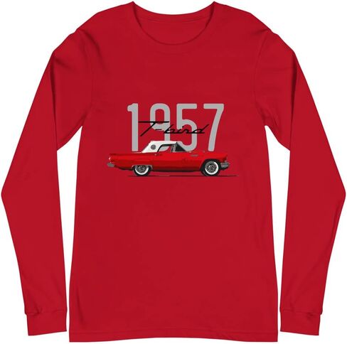 1957 Thunderbird Flame Red T-Bird Hardtop Antique Classic Car American Automotive Nostalgia Long Sleeve Tee in Saudi Arabia