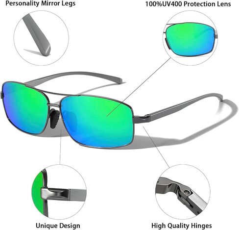 Ultra Lightweight Aluminum-Magnesium Polarized Sunglasses for Men Women Rectangular UV400 Protection in Kuwait