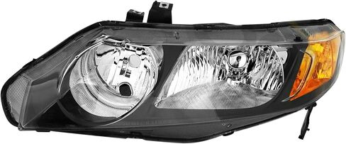 PartsFlow Halogen Headlight Chrome Housing Clear Lens Headlamp Left Drive Side Without Bulb For 2006 2007 2008 2009 2010 2011 Honda Civic 33151SNAA02 in Saudi Arabia