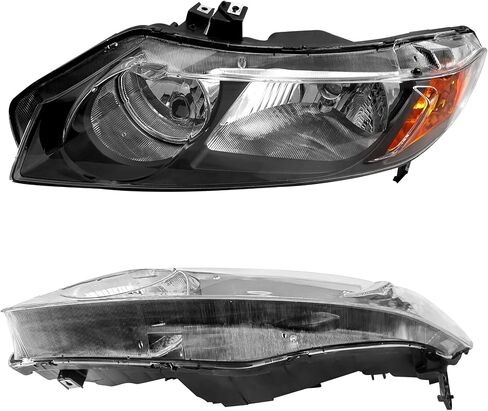 PartsFlow Halogen Headlight Chrome Housing Clear Lens Headlamp Left Drive Side Without Bulb For 2006 2007 2008 2009 2010 2011 Honda Civic 33151SNAA02 in Saudi Arabia
