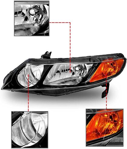 PartsFlow Halogen Headlight Chrome Housing Clear Lens Headlamp Left Drive Side Without Bulb For 2006 2007 2008 2009 2010 2011 Honda Civic 33151SNAA02 in Saudi Arabia