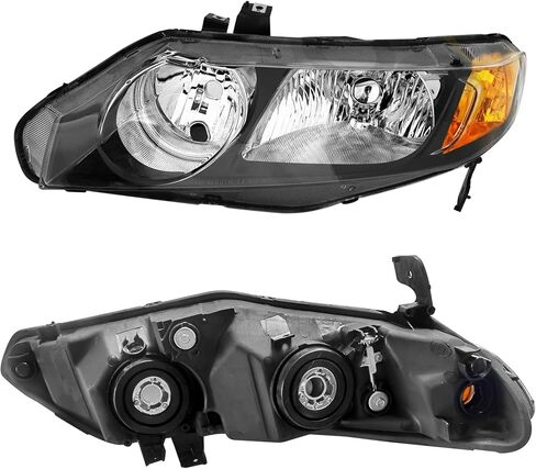 PartsFlow Halogen Headlight Chrome Housing Clear Lens Headlamp Left Drive Side Without Bulb For 2006 2007 2008 2009 2010 2011 Honda Civic 33151SNAA02 in Saudi Arabia