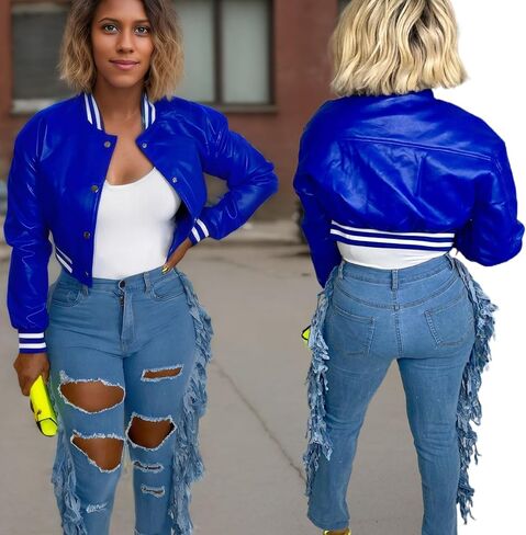 Faux Leather Jacket Women Varsity Jacket Cropped Motorcycle Moto Bomber Baseball Jackets Y2K Streetwear in Saudi Arabia