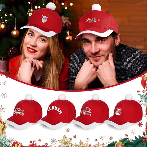 Unisex Red Christmas Baseball Cap Adjustable Cotton Plush Top Hat for Adults & Kids in Saudi Arabia