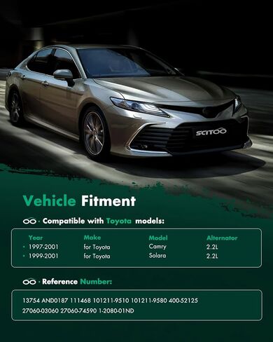 SCITOO Alternator Fits for Toyota Camry 1997 1998 1999 2000 2001 L4 2.2L, Solara 1999 2000 2001 L4 2.2L- 12V 80 Amp CW 5-Groove Pulley, Replace OE 13754 in Saudi Arabia