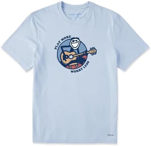 Life is Good. Men's Play More Worry Less Jake Guitar Short Sleeve Crusher-LITE Tee, Glacier Blue in Saudi Arabia