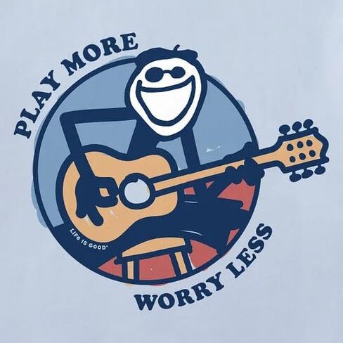 Life is Good. Men's Play More Worry Less Jake Guitar Short Sleeve Crusher-LITE Tee, Glacier Blue in Saudi Arabia