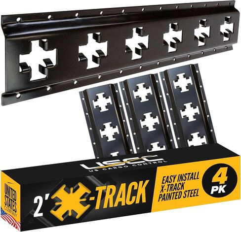 قضبان المسار X للتحكم في الشحن الأمريكي (4 عبوات)، سكة حديد X-Track سوداء بطول 2 قدم للمقطورات والشاحنات الصغيرة والكراجات والحظائر - تستخدم مع أشرطة المسار الإلكتروني للمحاذاة الرأسية والأفقية in Kuwait