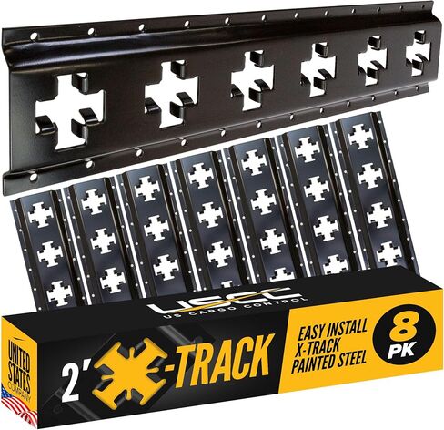 قضبان المسار X للتحكم في الشحن الأمريكي (4 عبوات)، سكة حديد X-Track سوداء بطول 2 قدم للمقطورات والشاحنات الصغيرة والكراجات والحظائر - تستخدم مع أشرطة المسار الإلكتروني للمحاذاة الرأسية والأفقية in Kuwait