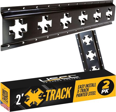 قضبان المسار X للتحكم في الشحن الأمريكي (4 عبوات)، سكة حديد X-Track سوداء بطول 2 قدم للمقطورات والشاحنات الصغيرة والكراجات والحظائر - تستخدم مع أشرطة المسار الإلكتروني للمحاذاة الرأسية والأفقية in Kuwait