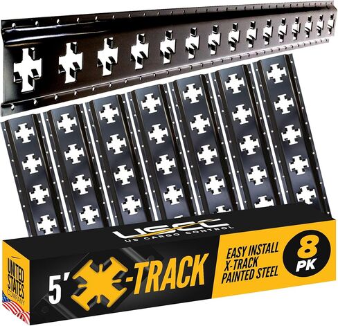 قضبان المسار X للتحكم في الشحن الأمريكي (4 عبوات)، سكة حديد X-Track سوداء بطول 2 قدم للمقطورات والشاحنات الصغيرة والكراجات والحظائر - تستخدم مع أشرطة المسار الإلكتروني للمحاذاة الرأسية والأفقية in Kuwait