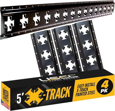 قضبان المسار X للتحكم في الشحن الأمريكي (4 عبوات)، سكة حديد X-Track سوداء بطول 2 قدم للمقطورات والشاحنات الصغيرة والكراجات والحظائر - تستخدم مع أشرطة المسار الإلكتروني للمحاذاة الرأسية والأفقية in Kuwait