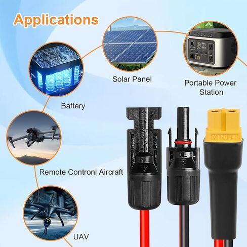 10AWG 2FT XT60 كابل تمديد للطاقة الشمسية 2 3 6 10 15 20 25 35 40 50 75 100FT XT60 موصل تمديد للطاقة الشمسية محول كابل سمكا أنثى إلى ذكر لمحطة الطاقة المحمولة لوحة طاقة شمسية RC بطارية LiFePO4 in Kuwait