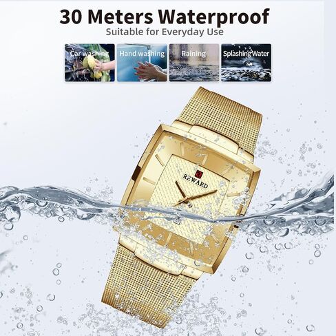 Watches Square Analog Quartz Stainless Steel Watches for Men Mesh Strap Waterproof Business Military Sport Wrist Watch with Date in Saudi Arabia