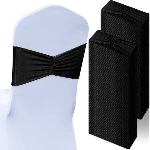 Moukeren 150 Pcs Spandex Chair Sashes Bows Bands Chair Covers Decorations Elastic Ribbon Seat Ties for Wedding Birthday Party Banquet Hotel Events Ceremony (Black) in Saudi Arabia