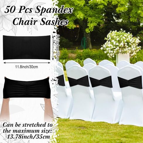 Moukeren 150 Pcs Spandex Chair Sashes Bows Bands Chair Covers Decorations Elastic Ribbon Seat Ties for Wedding Birthday Party Banquet Hotel Events Ceremony (Black) in Saudi Arabia
