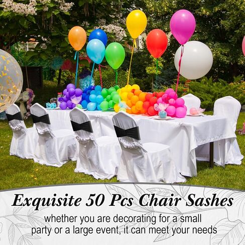 Moukeren 150 Pcs Spandex Chair Sashes Bows Bands Chair Covers Decorations Elastic Ribbon Seat Ties for Wedding Birthday Party Banquet Hotel Events Ceremony (Black) in Saudi Arabia