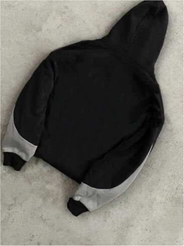 Men's Oversized Zip Up Hoodie Color Block Long Sleeve Hooded Sweatshirts Retro Jacket Streetwear in Saudi Arabia