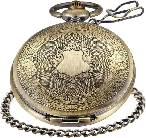 Both Sides Gold Carved Flower Quartz Pocket Watch Quartz Movement, Quartz Pocket Watches with Chain Clip for Men-Gold in Kuwait