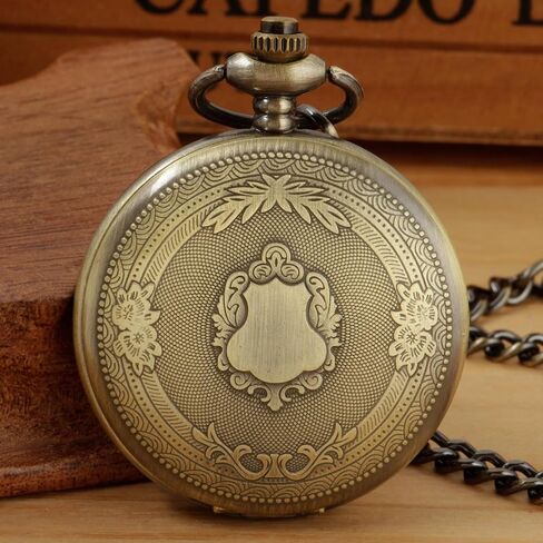 Both Sides Gold Carved Flower Quartz Pocket Watch Quartz Movement, Quartz Pocket Watches with Chain Clip for Men-Gold in Kuwait