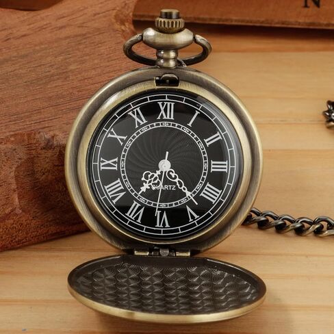 Both Sides Gold Carved Flower Quartz Pocket Watch Quartz Movement, Quartz Pocket Watches with Chain Clip for Men-Gold in Kuwait