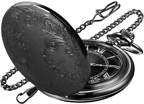 Both Sides Gold Carved Flower Quartz Pocket Watch Quartz Movement, Quartz Pocket Watches with Chain Clip for Men-Gold in Kuwait