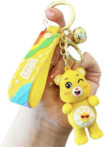 MARALICIA Animal Bears Keychain 3D with Jinggle Bell Silicone, Keyring for Backpack, Handbag, Purse for Boys and Girls (Yellow Funshine Bear) in Saudi Arabia