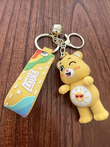 MARALICIA Animal Bears Keychain 3D with Jinggle Bell Silicone, Keyring for Backpack, Handbag, Purse for Boys and Girls (Yellow Funshine Bear) in Saudi Arabia