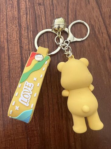 MARALICIA Animal Bears Keychain 3D with Jinggle Bell Silicone, Keyring for Backpack, Handbag, Purse for Boys and Girls (Yellow Funshine Bear) in Saudi Arabia