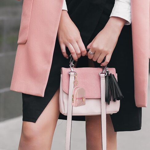Mini Backpack Keychain – PU Leather Tiny Backpack Coin Purse for Women, Cute Keychain Wallet for Keys, Cards, Coins & Lipstick, Pink in Saudi Arabia